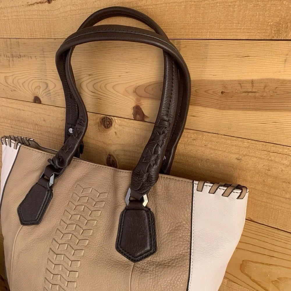 OrYANY‎ Lyssie Tan/Pink/Brown Colorblock Soft Pebbled Leather Tote Hobo Purse